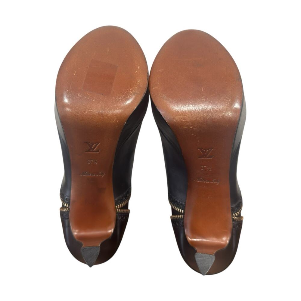 Louis Vuitton Heeled Platform Booties Black Leather Zipper Italy 37.5 EU 7.5 US - Picture 12 of 16